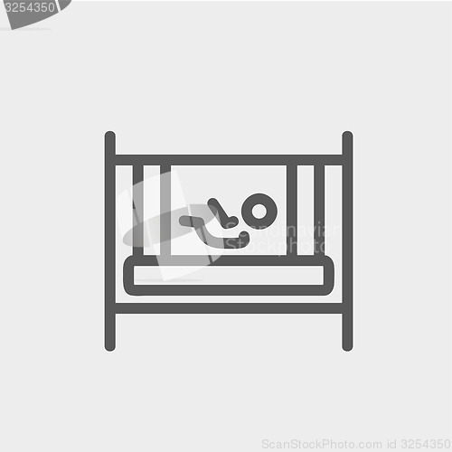 Image of Baby inside the crib thin line icon