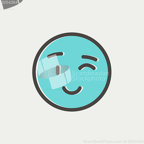 Image of Winking emoticon thin line icon