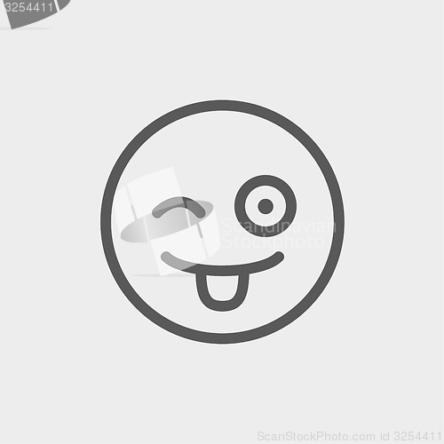 Image of Happy winking emoticon with protruding tongue thin line icon