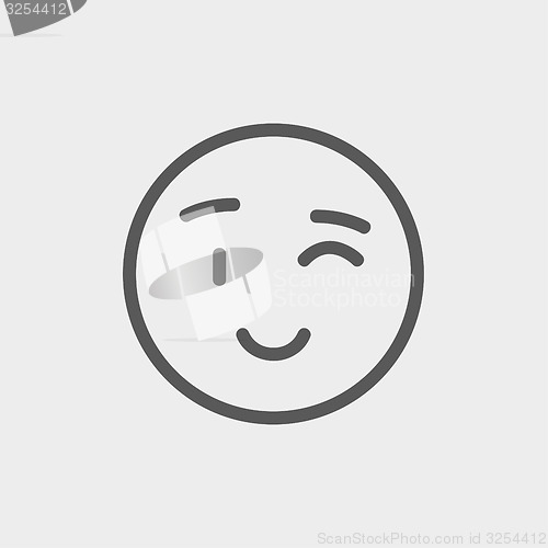 Image of Winking emoticon thin line icon