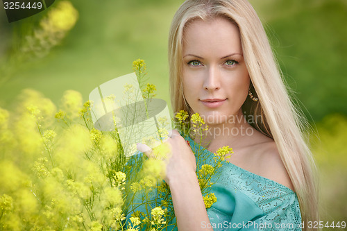 Image of Beautiful woman over nature background