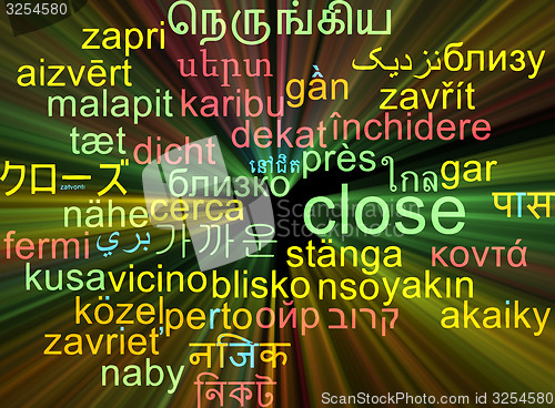 Image of Close multilanguage wordcloud background concept glowing