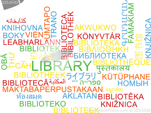 Image of Library multilanguage wordcloud background concept