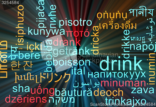 Image of Drink multilanguage wordcloud background concept glowing