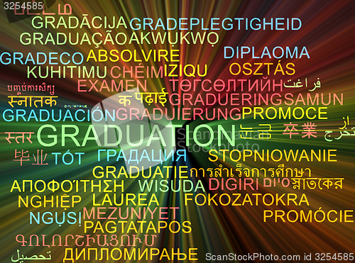 Image of Graduation multilanguage wordcloud background concept glowing