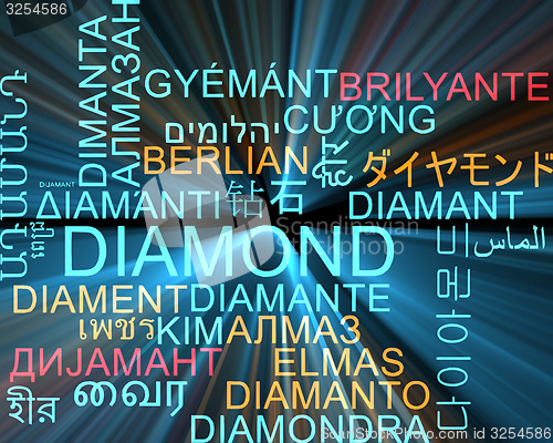 Image of Diamond multilanguage wordcloud background concept glowing