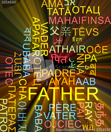 Image of Father multilanguage wordcloud background concept glowing