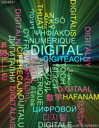 Image of Digital multilanguage wordcloud background concept glowing