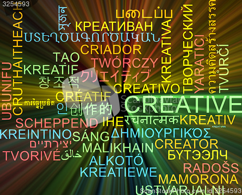 Image of Creative multilanguage wordcloud background concept glowing