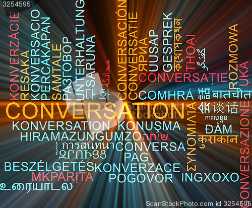 Image of Conversation multilanguage wordcloud background concept glowing