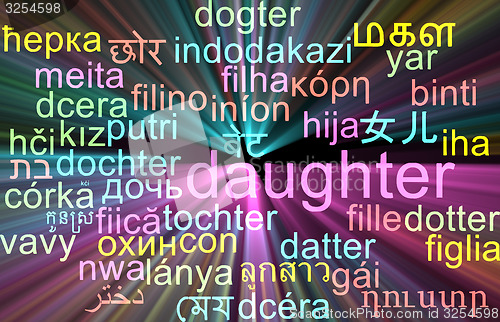 Image of Daughter multilanguage wordcloud background concept glowing