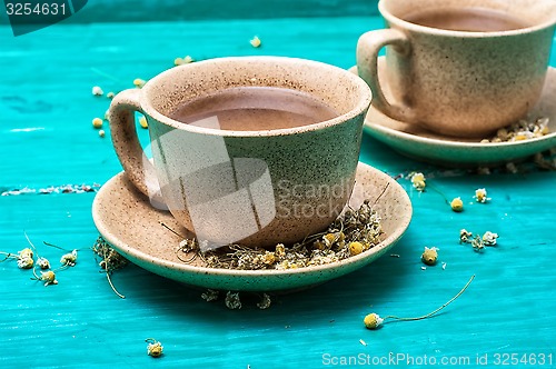 Image of tea brewed with chamomile in ceramic mugs