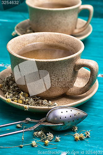 Image of tea brewed with chamomile in ceramic mugs