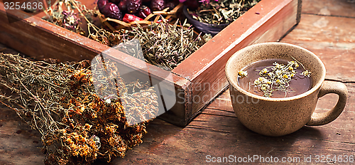 Image of tea brewed with chamomile in ceramic mugs