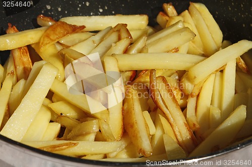 Image of Roasted potato chips in a frying pan