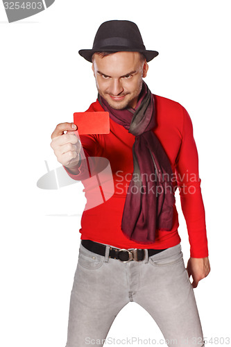 Image of Man showing blank credit card