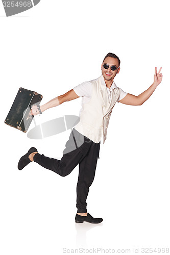 Image of Man with suitcase running