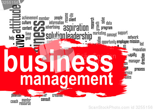 Image of Business management word cloud with red banner