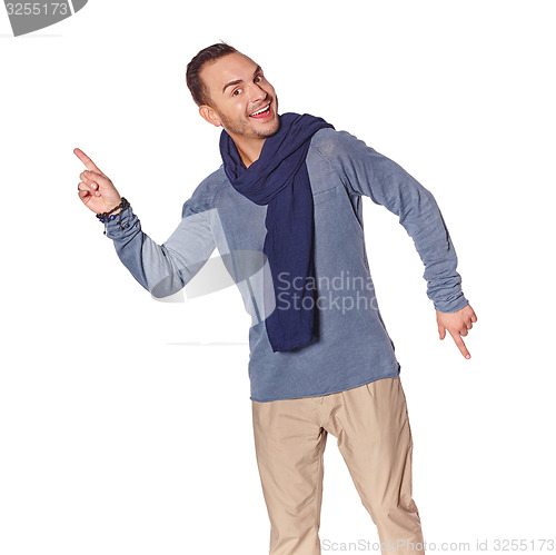 Image of Man pointing at two different directions