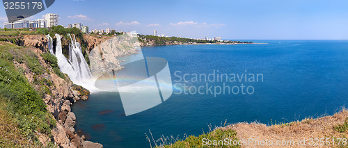 Image of Wonderful rainbow on Duden river Waterfall  in Antalya, Turkey