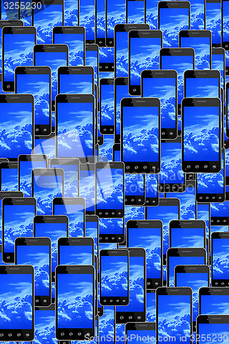 Image of smart-phones with image of blue sky