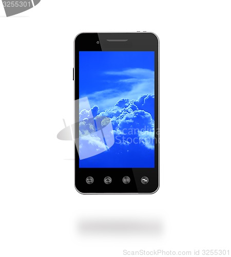Image of smart-phone with picture of blue clouds