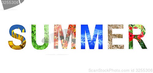 Image of word summer by different letters isolated on white