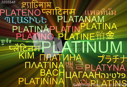 Image of Platinum multilanguage wordcloud background concept glowing