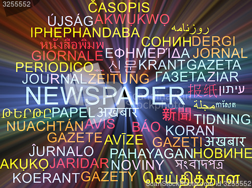 Image of Newspaper multilanguage wordcloud background concept glowing