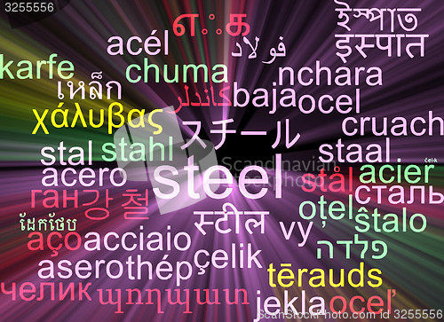 Image of Steel multilanguage wordcloud background concept glowing