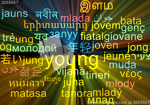 Image of Young multilanguage wordcloud background concept glowing