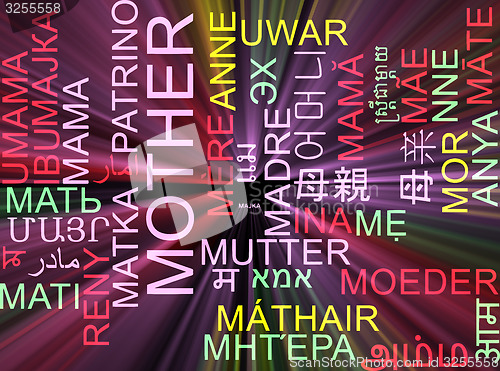 Image of Mother multilanguage wordcloud background concept glowing