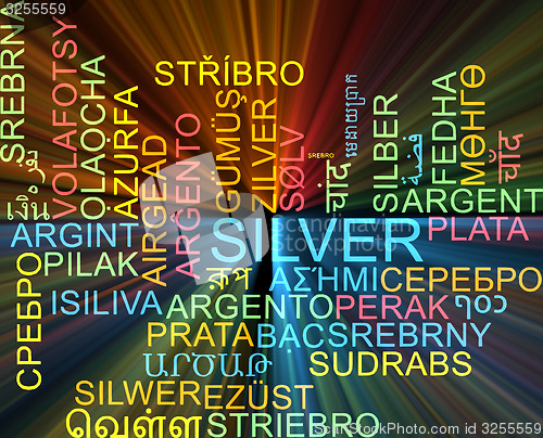Image of Silver multilanguage wordcloud background concept glowing