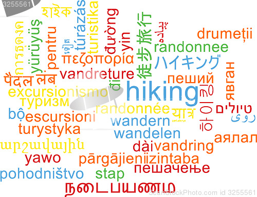 Image of Hiking multilanguage wordcloud background concept