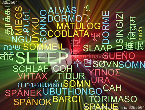 Image of Sleep multilanguage wordcloud background concept glowing