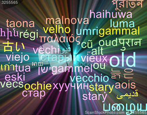 Image of Old multilanguage wordcloud background concept glowing