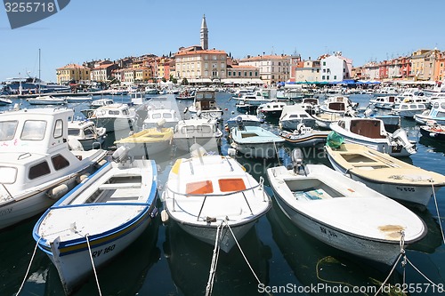 Image of Large group of boats moored in Rovinj