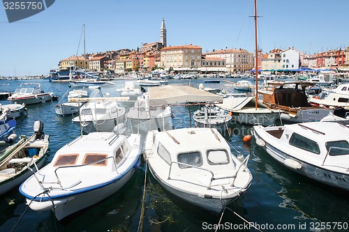 Image of Boats moored in marina of Rovinj