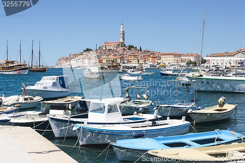 Image of Boats in marina and town of Rovinj 