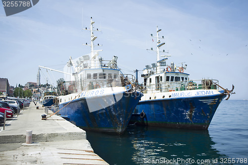 Image of Ships moored at dock in Rovinj 