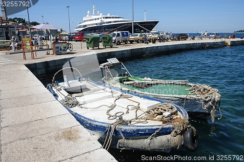 Image of Boats moored at dock in Rovinj 