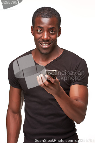 Image of Portrait of african man talking on the phone