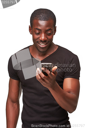 Image of Portrait of african man talking on the phone