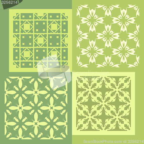 Image of Set of four seamless patterns. Vintage geometric ornaments. 