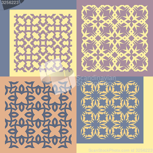 Image of Set of four seamless patterns. Vintage geometric ornaments. 