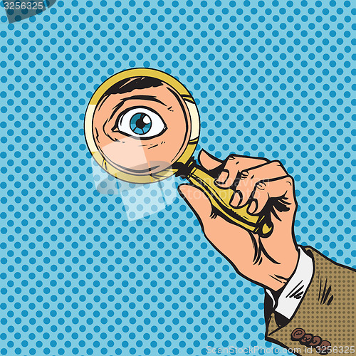 Image of Look through a magnifying glass searching eyes pop art comics re