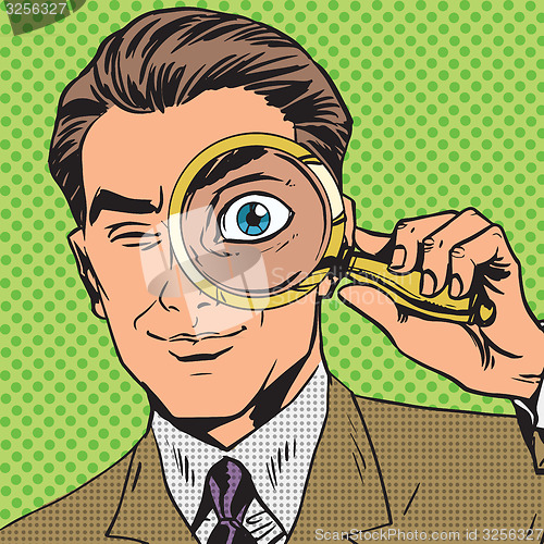 Image of The man is a detective looking through magnifying glass search p