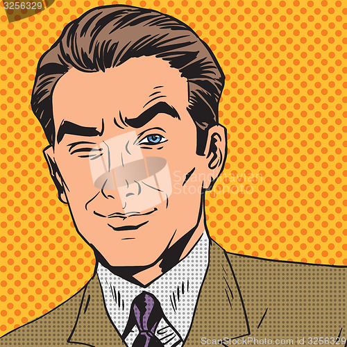 Image of man looks up closing one eye pop art comics retro style Halftone