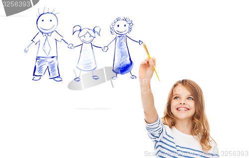 Image of little girl drawing with brush family portrait