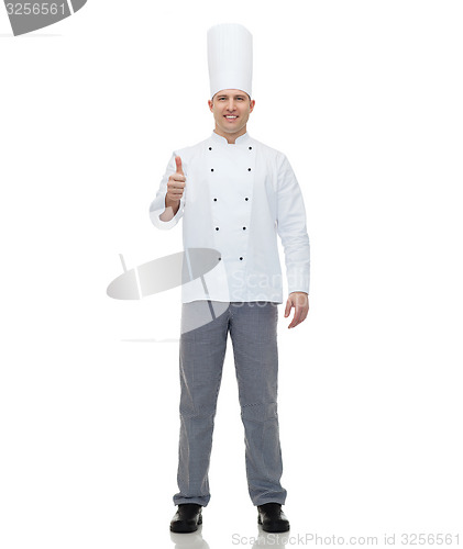 Image of happy male chef cook showing thumbs up